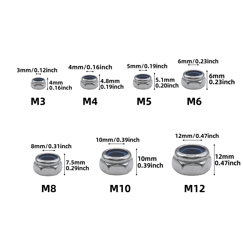 Locking Nuts 100/192 Pieces Stainless Steel Ideal for Locking Washers