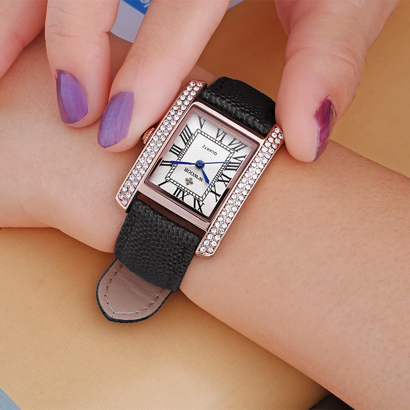 WWOOR Black Elegant Retro Women's Watch Square Luxury Women Quartz Wristwatch Ladies Waterproof Watch Simple Dress Female Clock