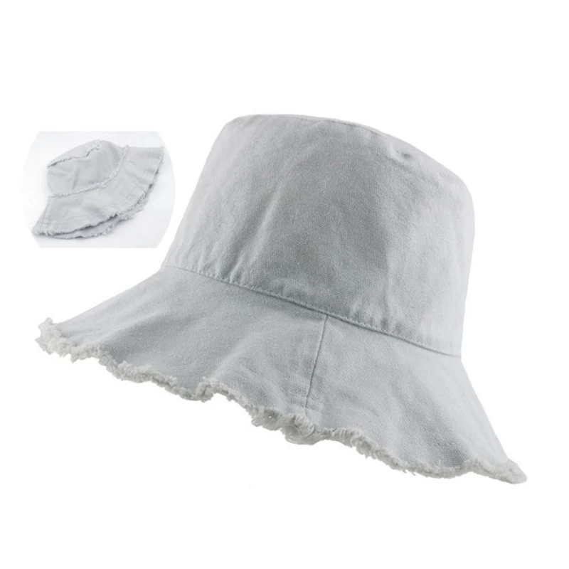Bucket Hat New Tassel Washed Denim Women Cotton Plain Wide Brim Foldable Fisherman's Outdoor Beach Panama bucket hat,women bucket hat,women hat