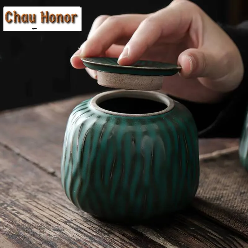 Japanese Style Turquoise Coarse Ceramic Creativity Tea Canister Household Mini Storage Tank Portable Travel Tea Boxes Containers