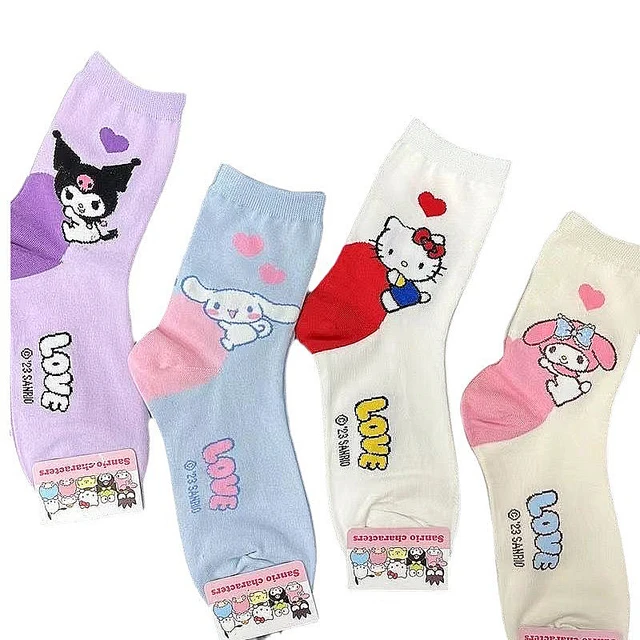 Sanrios Cotton Socks Anime Figure HelloKittys Mymelody Mid-calf Socks for Women Short Socks Summer Sock 13-18 Y Kids Girls Gifts 4