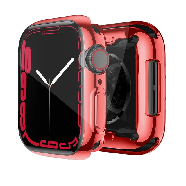 Cover for Apple Watch Case 7 6 SE 5 4 3 2 45mm 42MM 38MM 360 Slim Soft Clear TPU Screen Protector for iWatch 4 3 44MM 40MM 41mm Red