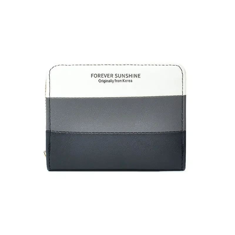

New Purse Female Short Korean Version Small Fresh Splicing Zipper Purse Multi-card Large Capacity One Bag
