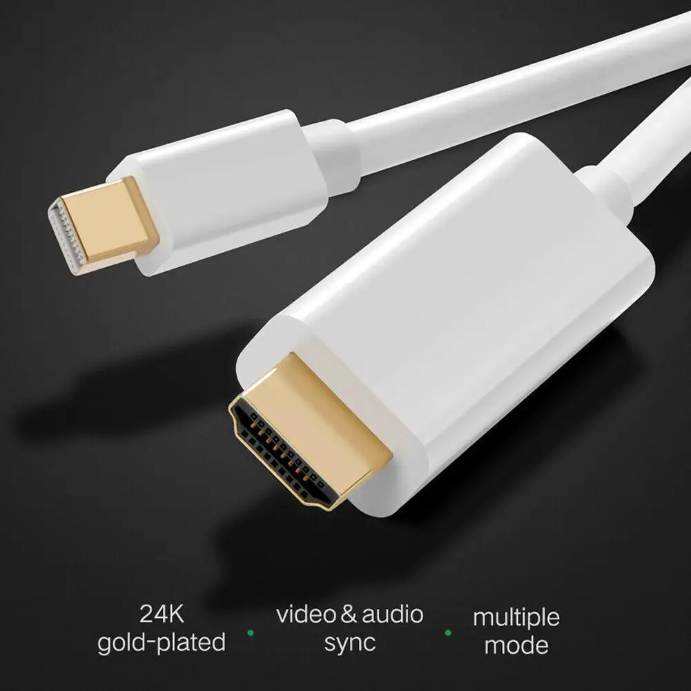 1.8M Mini DP Display Port Thunderbolt 2 To HDMI-compatible Cable Pro Adapter Plated Gold for Macbook Mini IMac