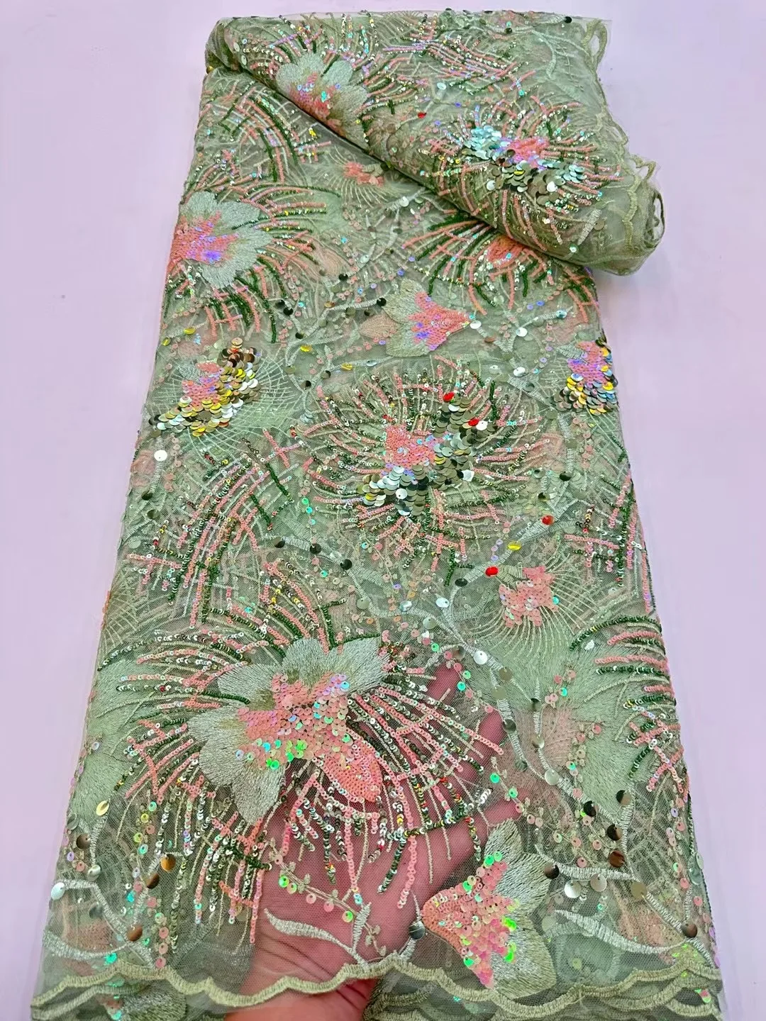 

Nigerian Sequins Lace Fabric French Net Sequins Fabric 2023 High Quality Sewing Embroidered Lace Tulle African Lace Materials