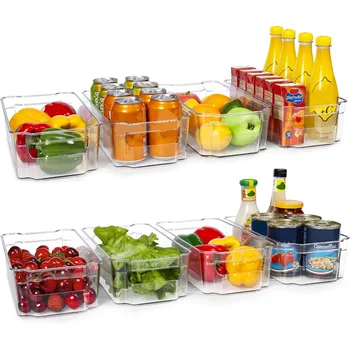 HOOJO Refrigerator Organizer Bins - 8pcs Clear Plastic Bins For Fridge, Freezer, Kitchen Cabinet, Pantry Organization 2