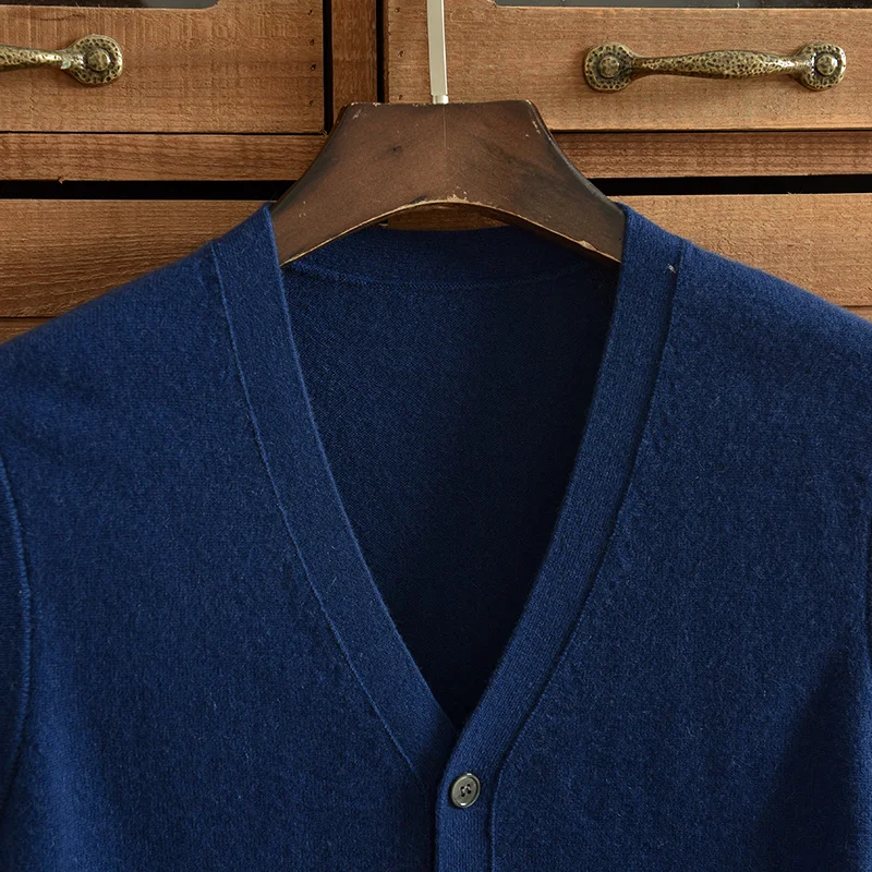 ZNTX Autumn and winter extra thick cashmere cardigan men's pure cashmere vest V-neck solid color casual coat knitted sleeveless