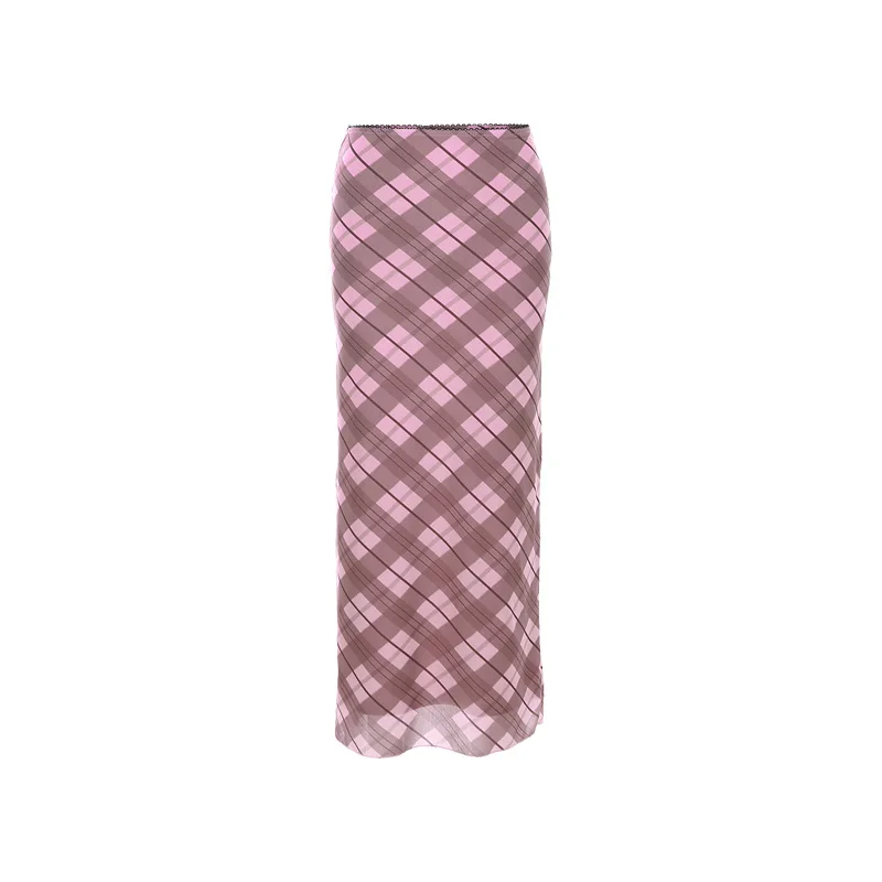 Sylcue Rosa Romboidale All-match Casual Estate High Street Viaggi Trendy Personalizzato Vitalità giovanile Gonna lunga dritta da donna_voghion.com