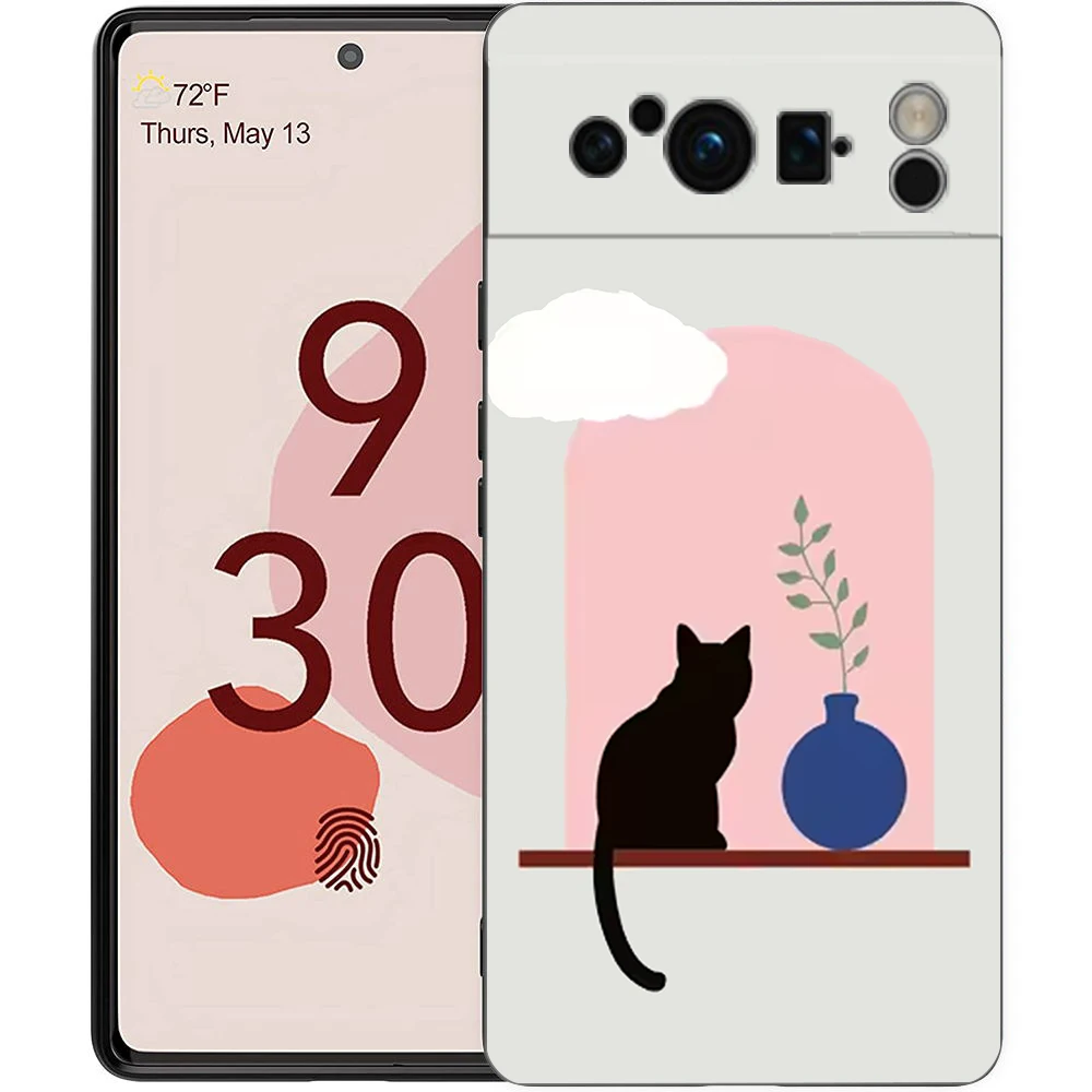 Adorable Cat Design Shockproof TPU Phone Case - Soft Black Cover