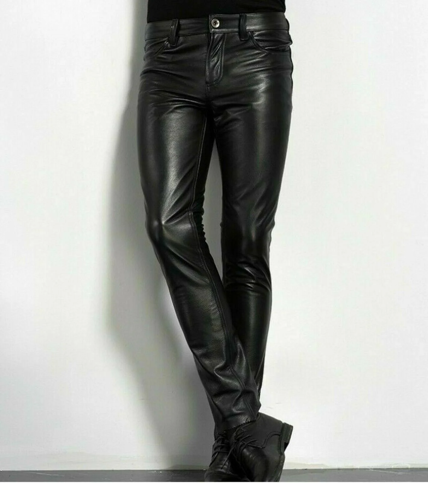 Choice PU Leather Pants Men's Fashion Rock Style Night Club Dance Pants Men's Faux Leather Slim Fit Skinny Motorcycle Trousers 4