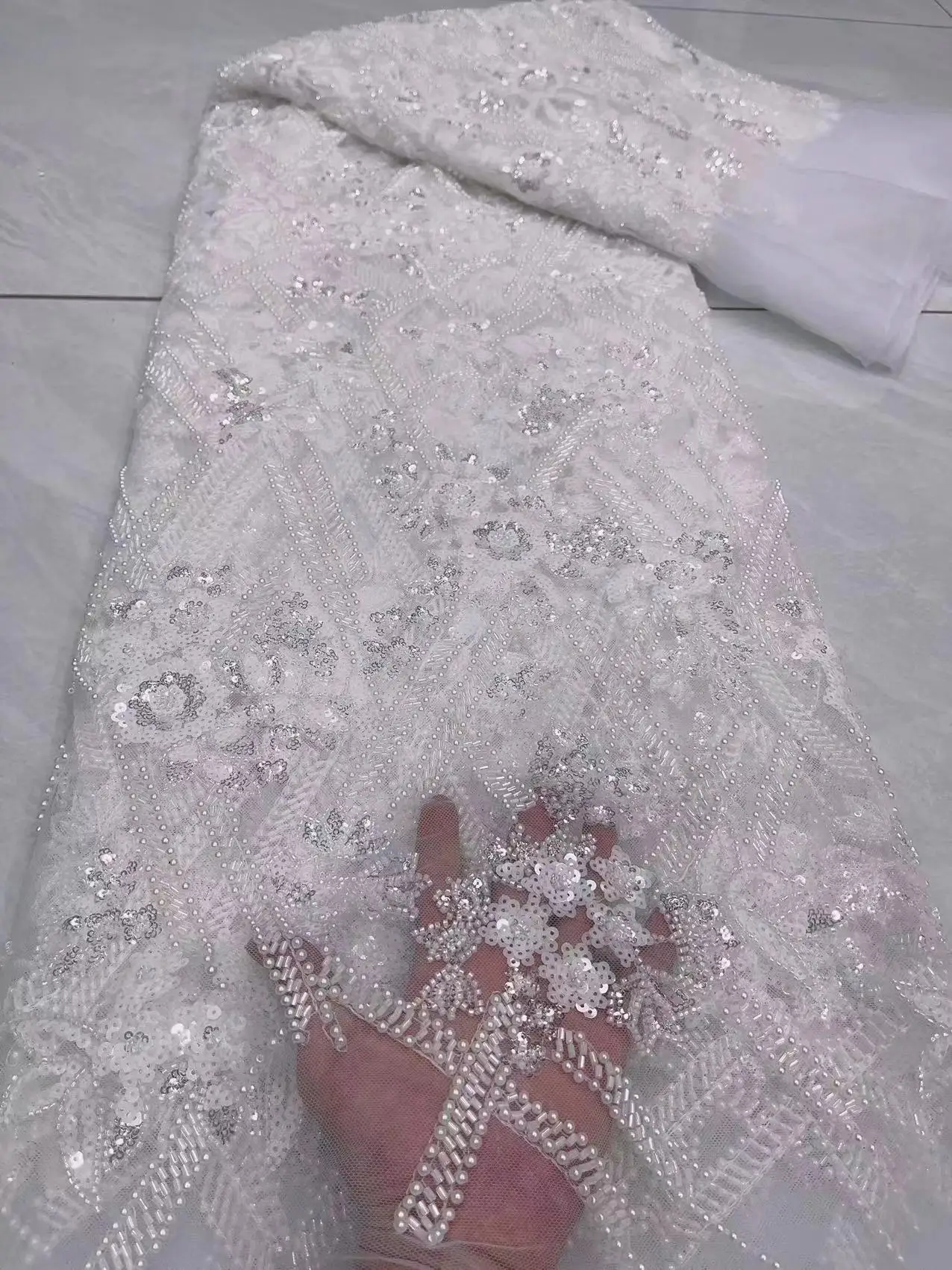 

DUOFEIYA Fashion Elegant French Mesh Embroidery Beaded Lace Fabric With Sequins African Nigerian Fabric For Wedding Dress