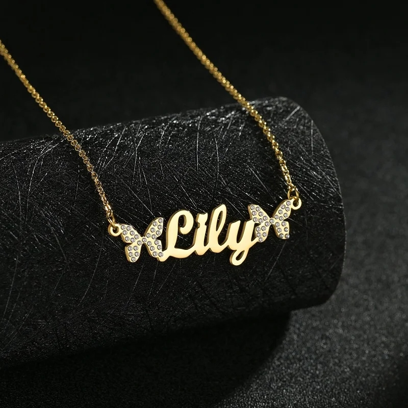 Colliers de la présidence en acier inoxydable pour femmes, tour de cou personnalisé, pendentif lettre et coeur papillon, cadeau de bijoux, mode estivale