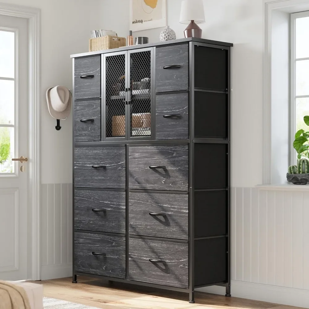 Dresser for Bedroom with Mesh Door Tall Dressers & Chests of Drawers with 10 Fabric Drawer Morden Dresser Organizer,Metal Frame 2