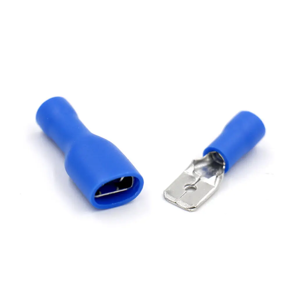 

100pcs 50pairs 6.3mm 16-14AWG Female Male Electrical Wiring Connector Insulated Crimp Terminal Spade Blue FDFD 2-250 MDD 2-250