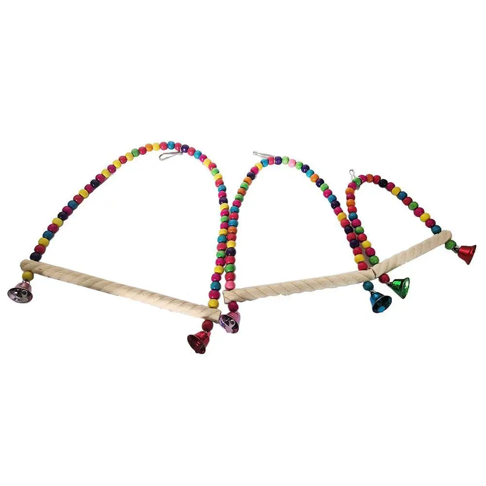 NEW Bird Colorful Swing Stick With Colorful Beads Bell Parrot Natural Wooden Toy Bird Cage Accessories