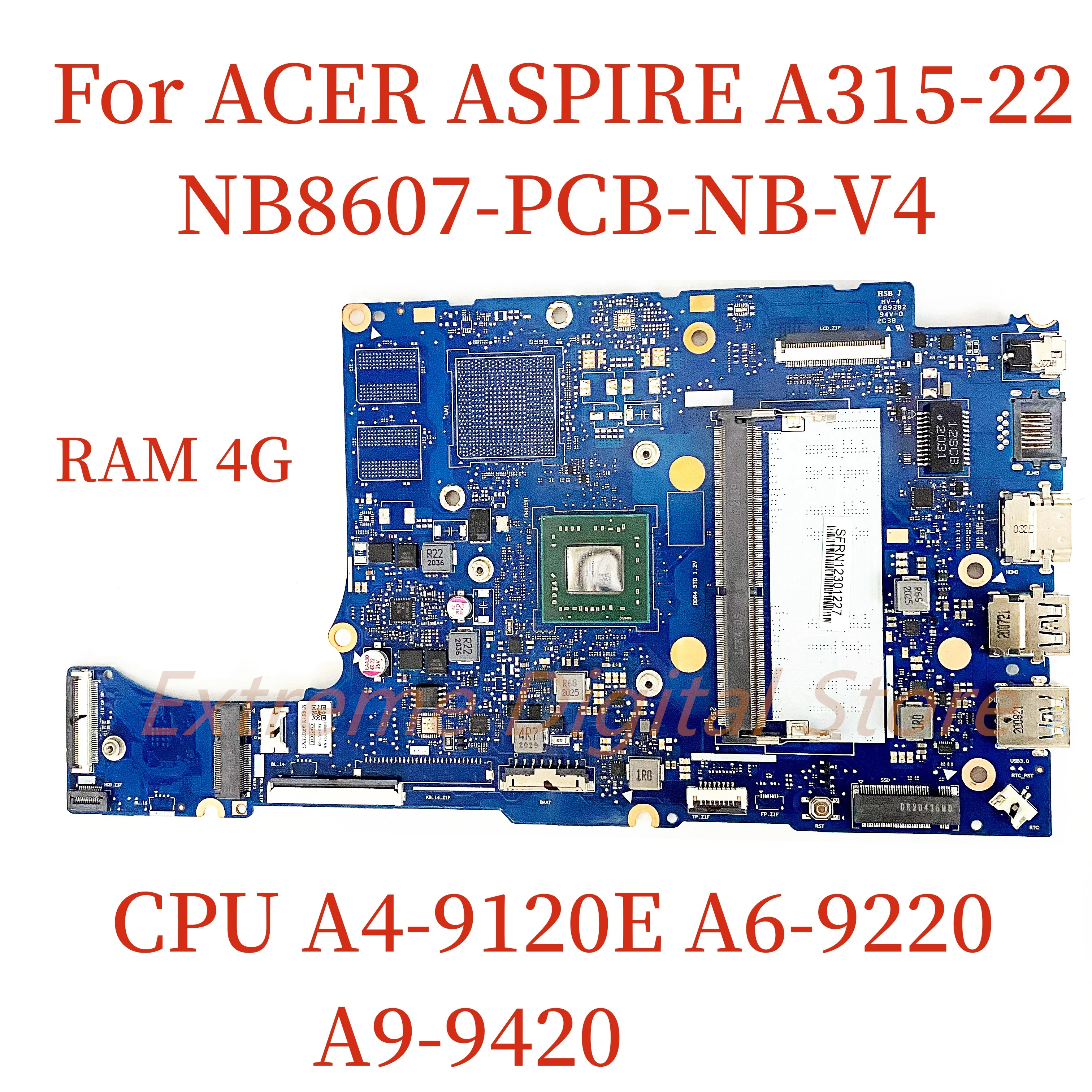 NB8607-PCB-MB-V4 For Acer ASPIRE A315-22 laptop motherboard with A4 ...