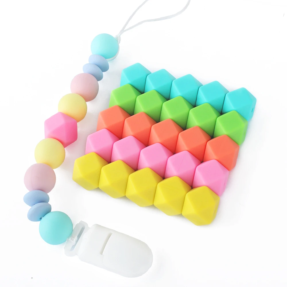 10pcs Hexagon Silicone Beads Pearl 14mm DIY Pacifier Clip Chain Necklace Food Grade Silicone Baby Teething Teether Mini Bead 4