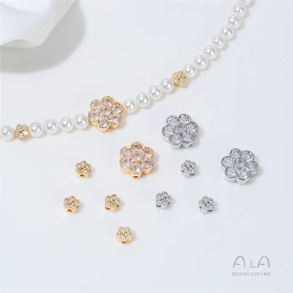 14K 리얼 골드 컬러 보존 지르콘 매화 꽃 구슬 수제 Diy 문자열 진주 크리스..