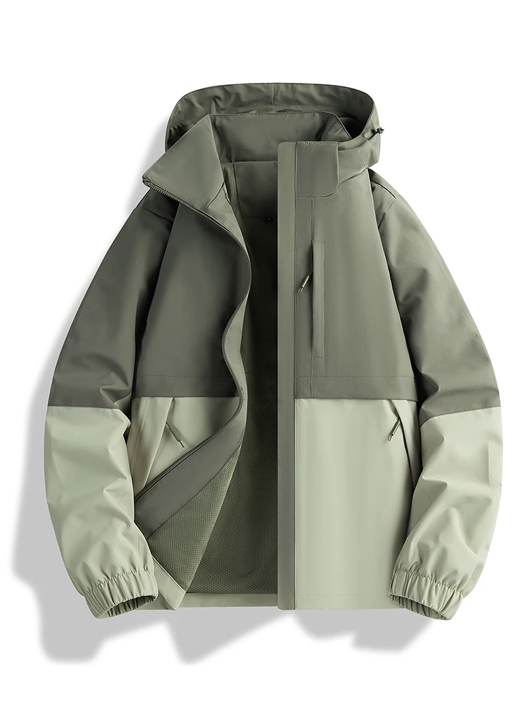 Spring Autumn Men's Jacket Outdoor Fashion Color Blocked Waterproof Windbreaker Camping Resistant Scratch Resistant Hooded Coat