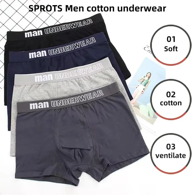 4 Pieces Men Underpants Sports Boxers Underwear Letters Wide Band Pants 3XL  4XL 5XL Multicolor Soft Breathable Fashion Shorts - AliExpress