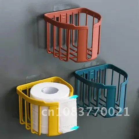 

Toilet Paper Holder Wall-Mounted Punch-Free Tissue Box Bathroom Kitchen Sticky Paper Storage Shelf Roll Paper