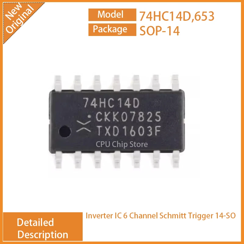 50개/몫 새로운 오리지널 74HC14D,653 74HC14D 인버터 IC 6 채널 슈미트 트리거 14-SOP