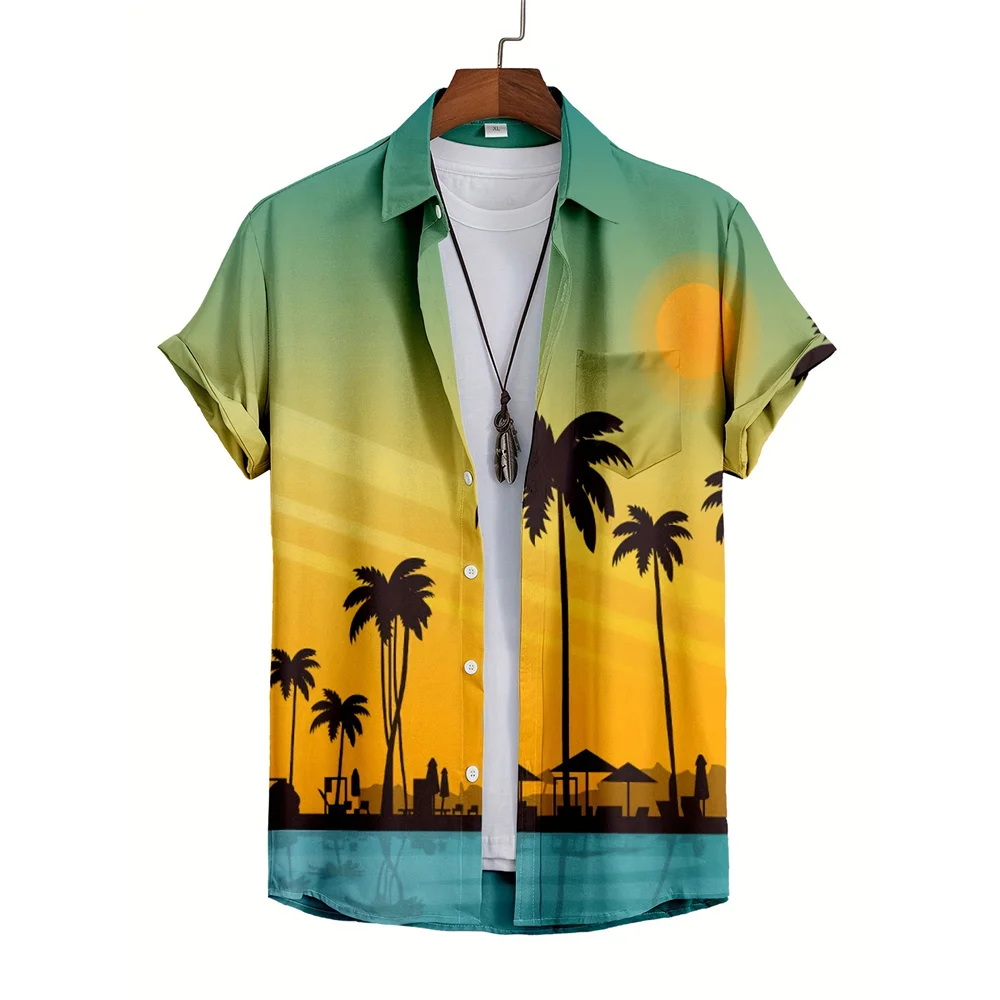 

3D Men's Shirts Short Sleeve Coconut Tree Print Tops Hawaiian Holiday Shirts Fashion Unisex Summer Tee Casual Oversized Clothing