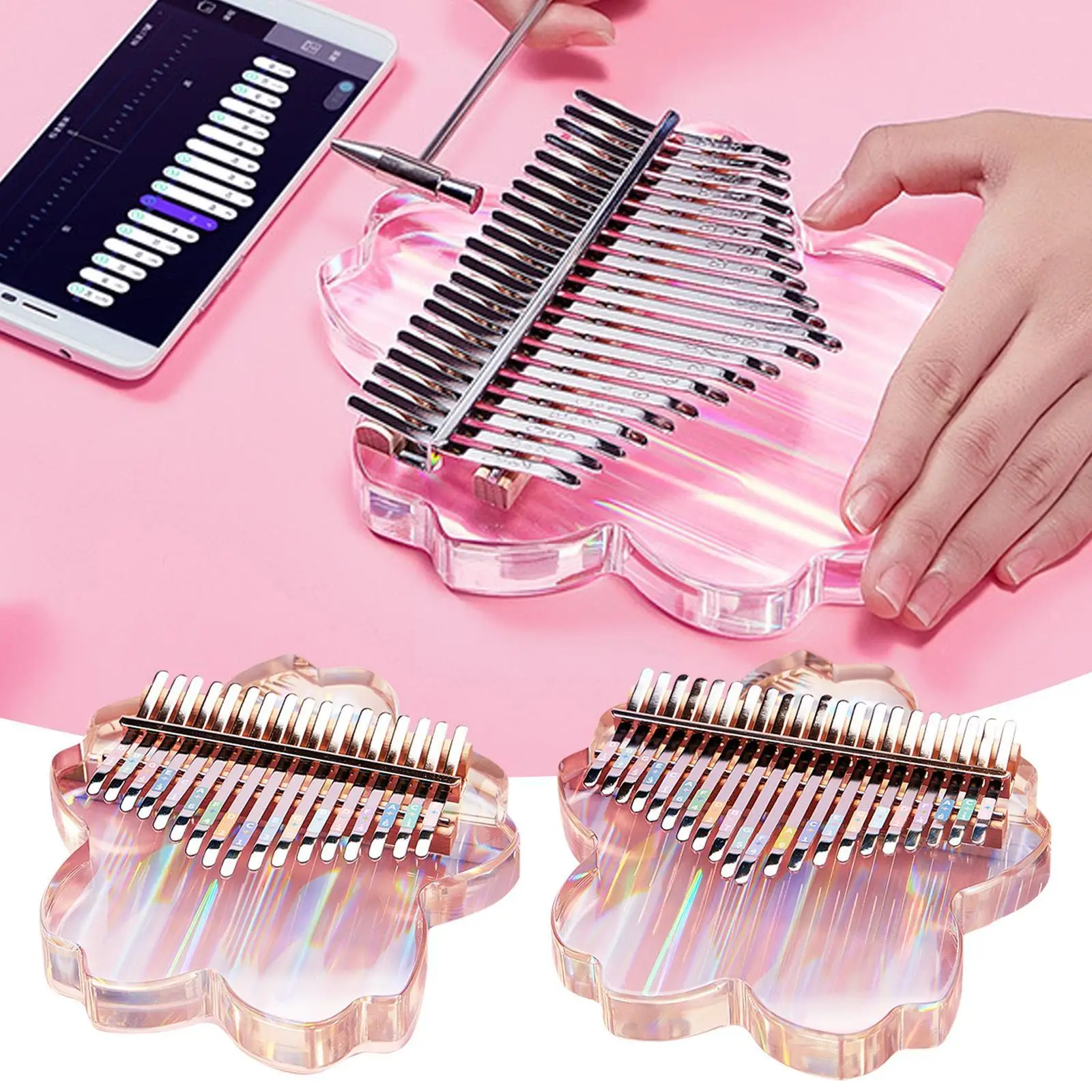 17/21 Keys Kalimba Transparent Acrylic Thumb Piano Study Kalimba Tune Piano Booklet with Starter Stickers Finger Case Hamme R0H0
