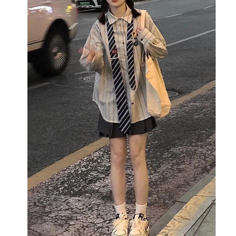 Vintage Striped Blouse Spring Autumn New Long Sleeve Polo Neck Loose Youth Sweet Shirt Tops Fashion Casual Women Clothing