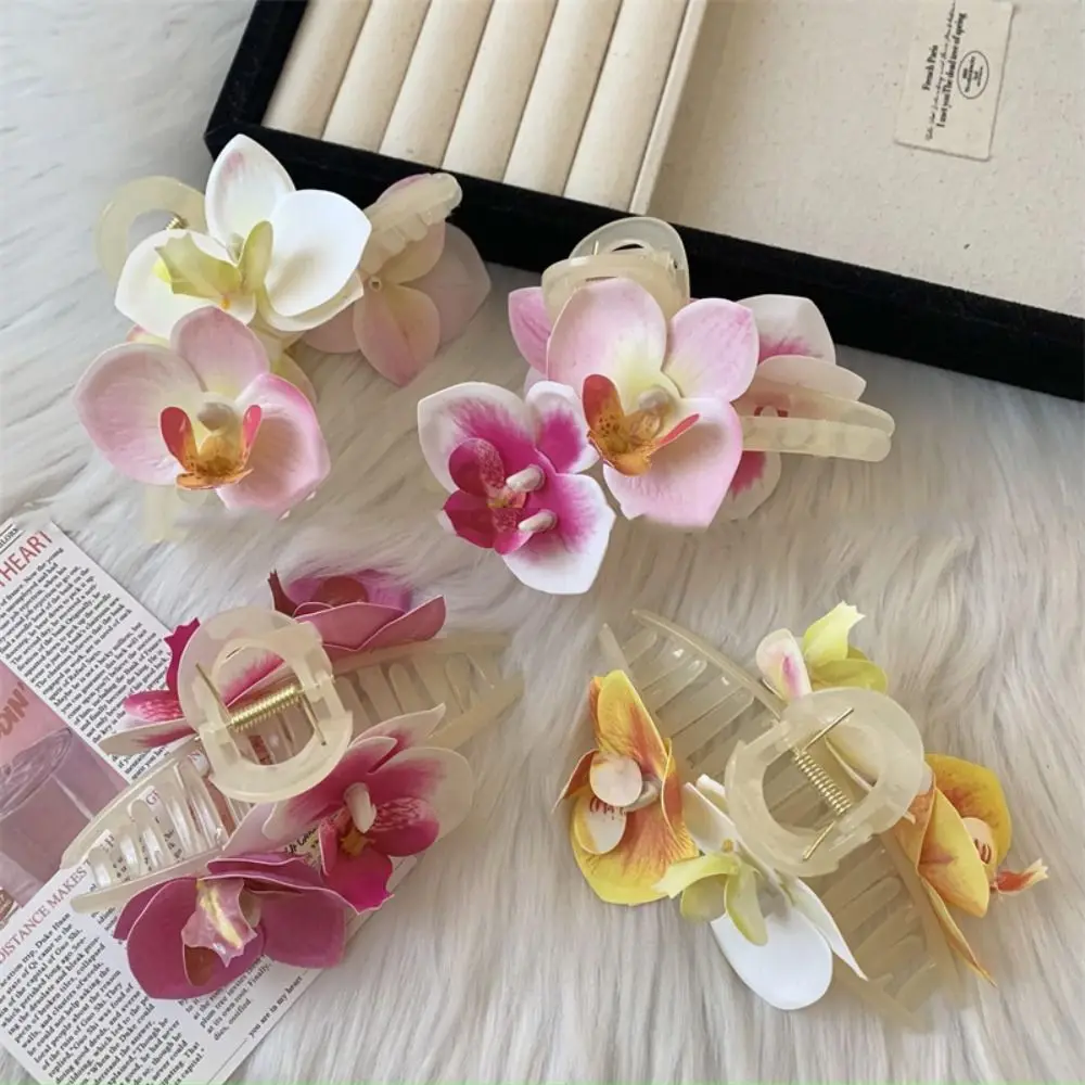 Butterfly Orchid Flower Hair Claw Bohemia Barrettes Ponytail Clip Orchid Hair Clip Shark Clip Cloth Large Shark Clip Female