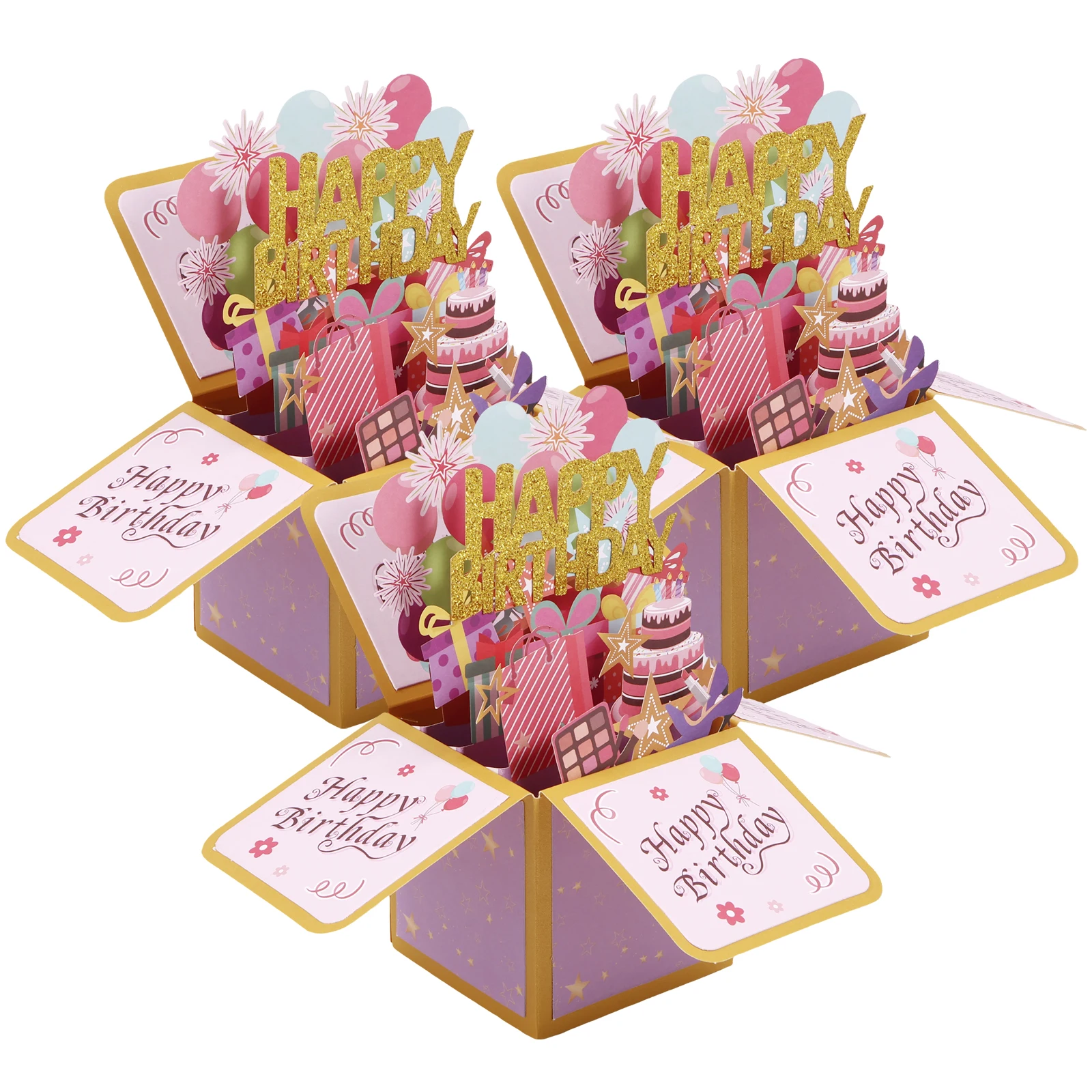 생일 팝업 3D 서프라이즈 인사 카드, 어린이 소녀 소년 성인 크리에이티브 파티 장식, 생일 소원 축복 노트, 3 개 