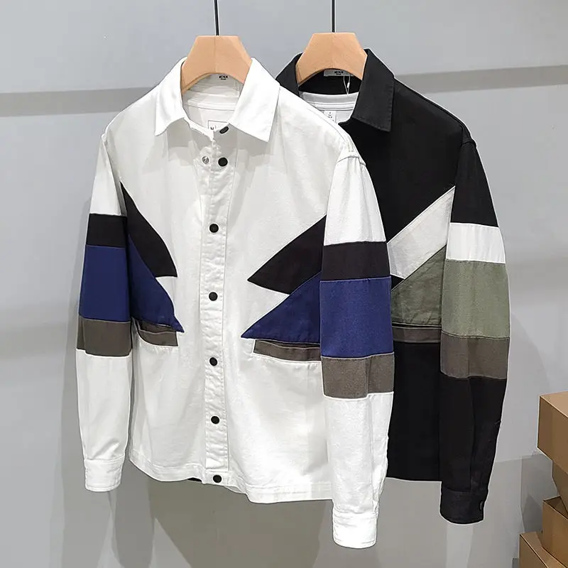 2023 Spring and Autumn Fashion Trend Casual Loose Individualized Design with Contrast Color Versatile Long Sleeve Men's Shirt