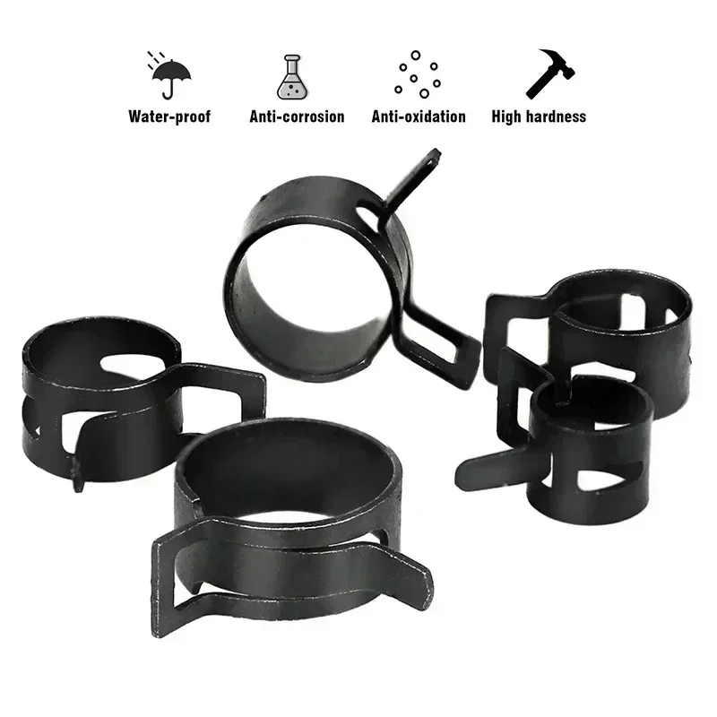 140pcs 6-22mm Black Q673B Vacuum Spring Fuel Oil Water Hose Clip Pipe Tube for Band Clamp Metal Fastener Assortment Kit + Plier