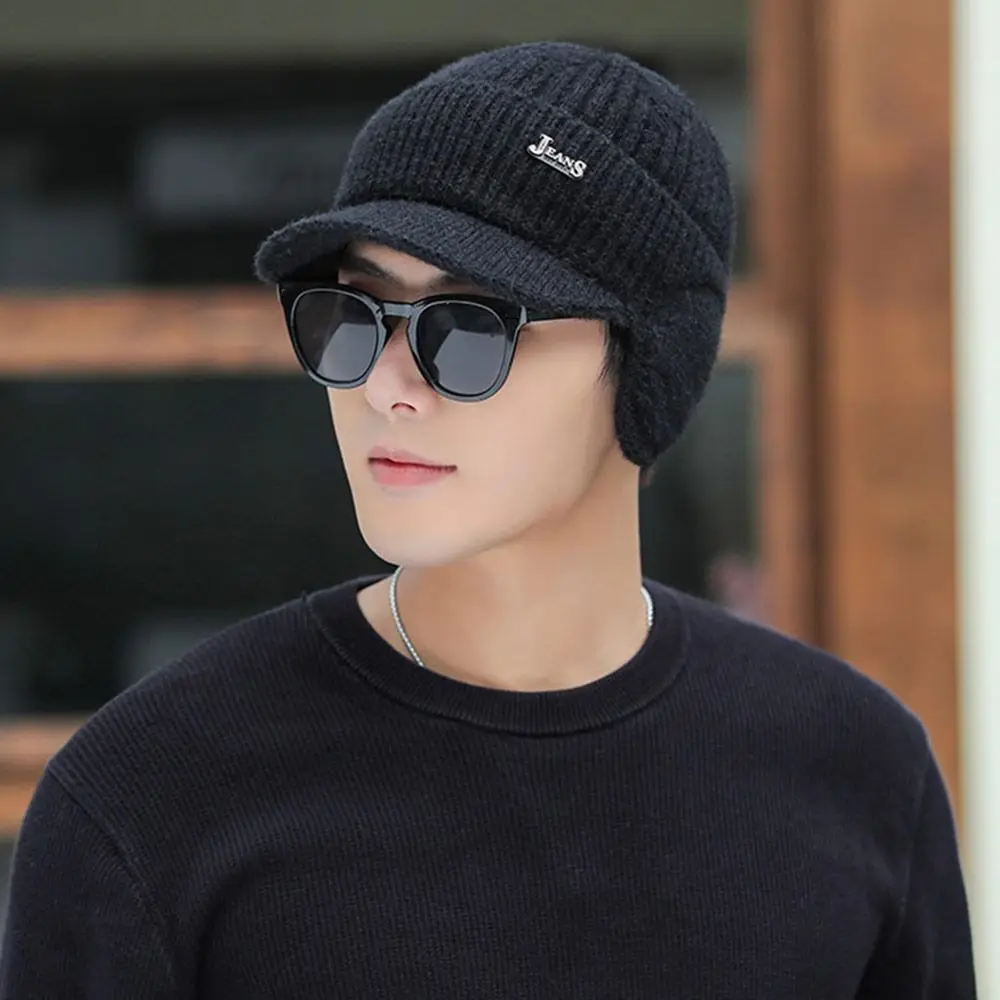 

Plush Lined Beanies Hats Fashion Cold-proof With Earflap Skull Cap Ear Protection Hats Winter Warm