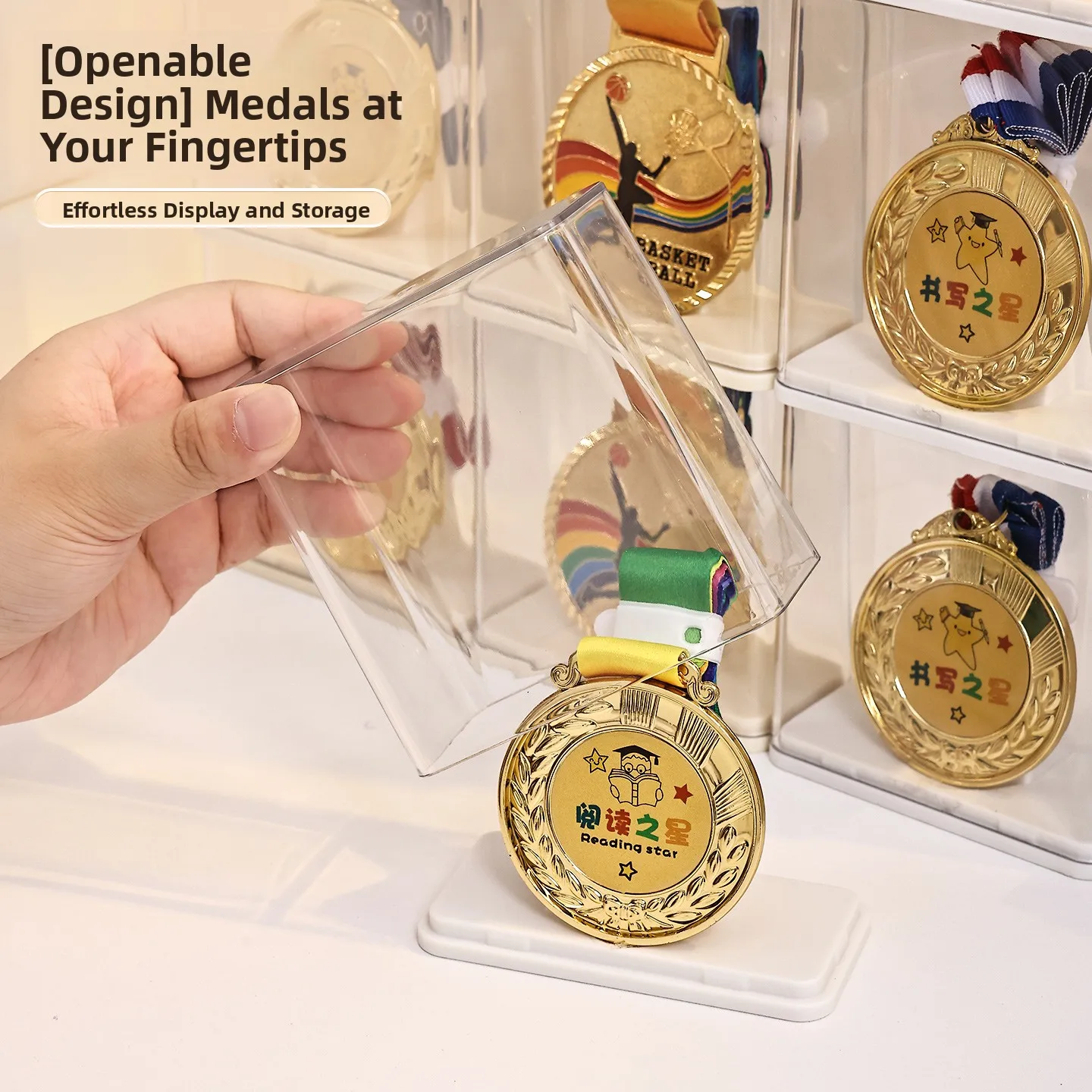 Marathon  Gold Medal Single Display Box Bae Storage Ra Transparent Visual Sle Rectangular Plastic Base Stand