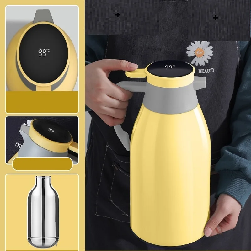 Stainless steel coffee cup 2L Xiaomi Coffee Thermos Digital Display Vacuum Flasks Large Capacity Hot Water Bottle Household Thermos Coffee Tea Kettle