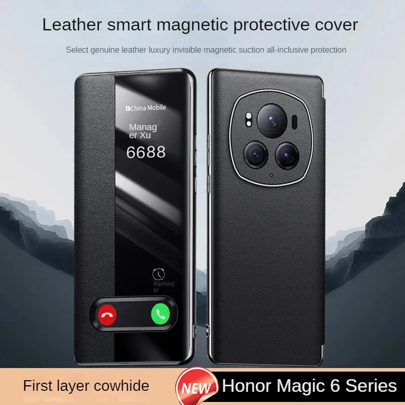 Lussuosa Pelle Bovina Per Honor Magic 6 Pro Custodia In Pelle Per Telefono Flip Cover Protettiva Magnetica Per New Honor Magic 6 Case