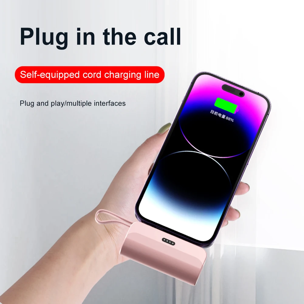 Pocket Power Bank 5000mAh Large Capacity Mobile Power Bank Portable Charger Plug and Play Convenient for Home Travel 5
