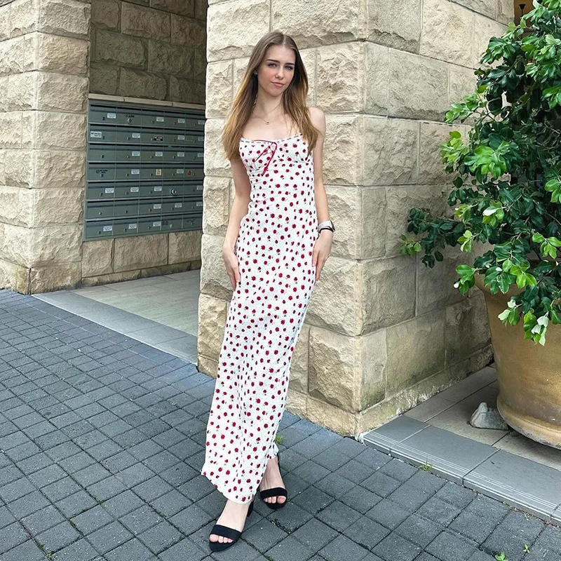 Ruffled Backless Halter Dresses Female Lace Elegant High Waist Spaghetti Patchwork Party Dress Summer Women Maxi Dress New