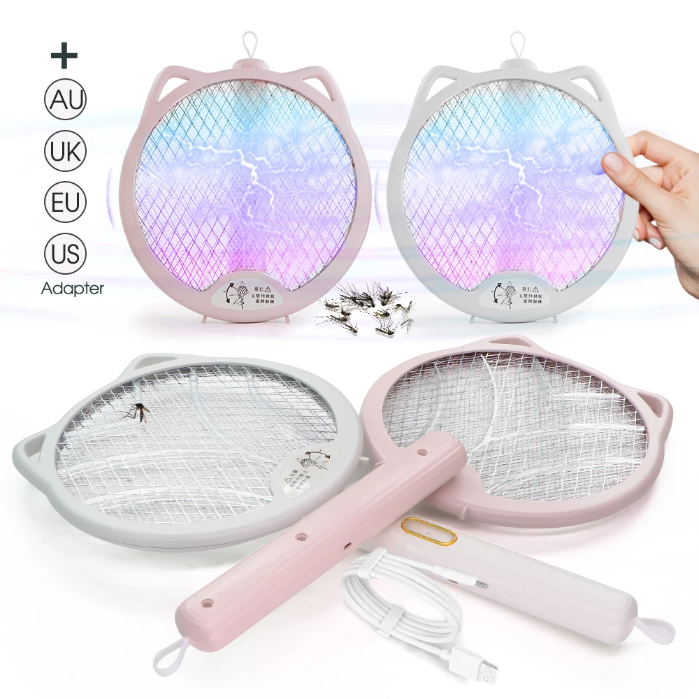 Electric Fly Swatter Racchetta Bug Zapper 3000V Mosquito Killer Indoor Outdoor Light Trap Pieghevole Ricaricabile Portatile Portatile