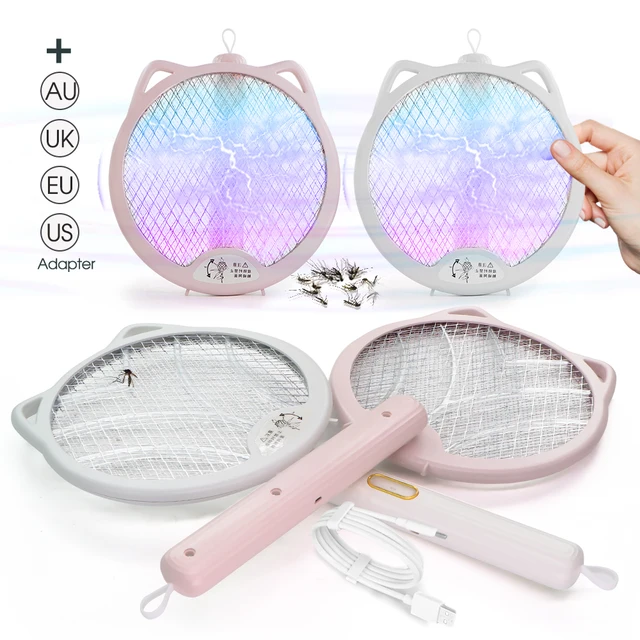 Elektromos Légy Swatter Racket Bug Zapper 3000 V Szúnyoggyilkos Beltéri Kültéri Fénycsapda Összecsukható Újratölthető Kézi Hordozható