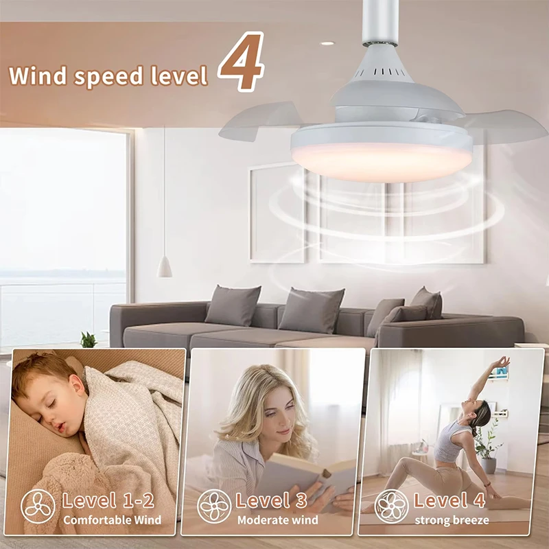 APP Control Ceiling Fan Light Retractable Blades Fans With Light Timing Dimmable Modern and Simple Bedroom Living Room Lighting