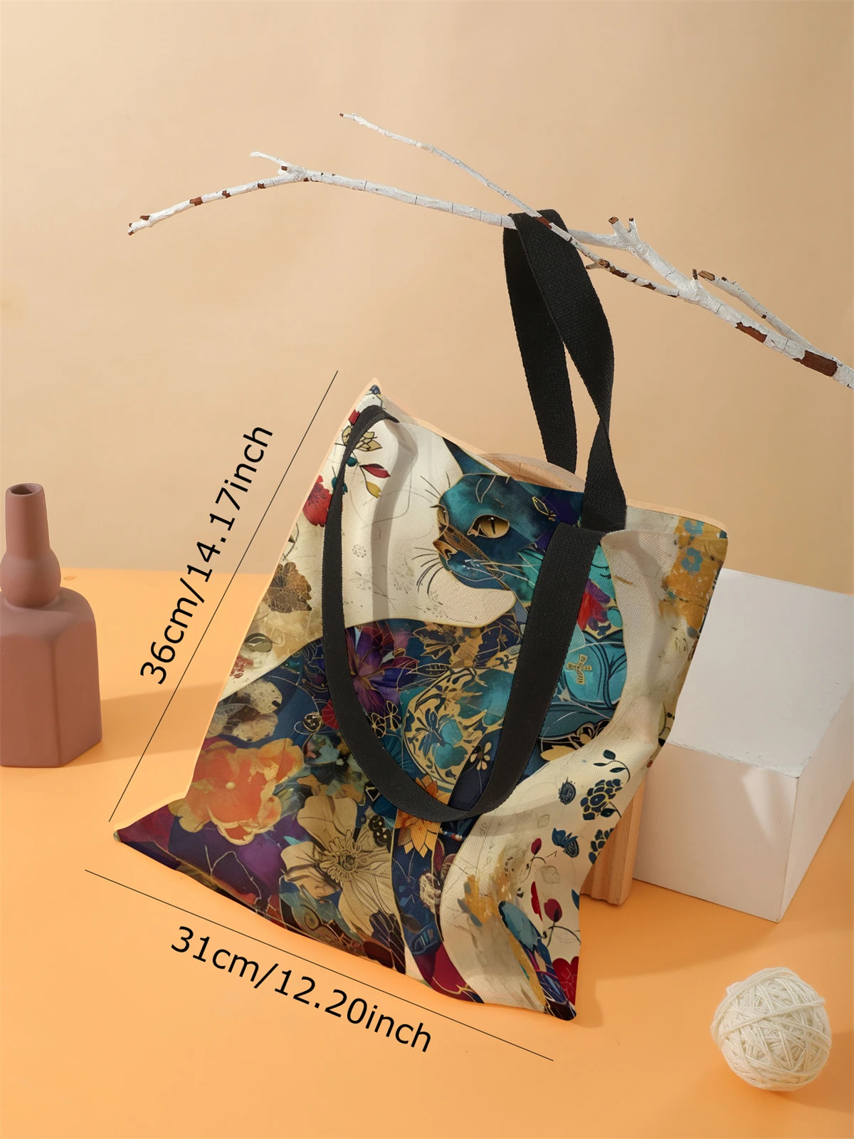 Cat pattern printed casual handbag, reusable fashionable backpack, multifunctional handbag, canvas shopping bag