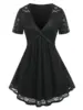 ROSE GAL Women's Plus Size Lace top Place Panel Front Twist Tee lace-up Steampunk Tunic