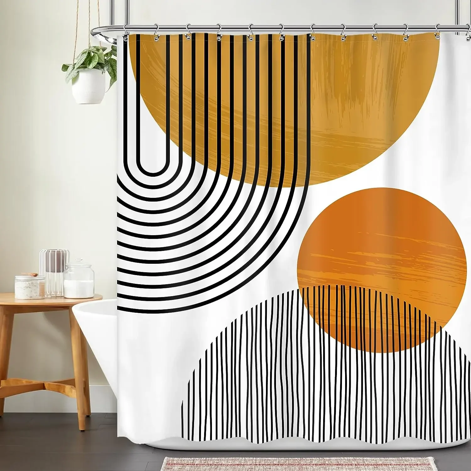 Abstract Bohemian Medieval arch Sun leaf Modern minimalist aesthetic line geometric decorative Shower Curtain