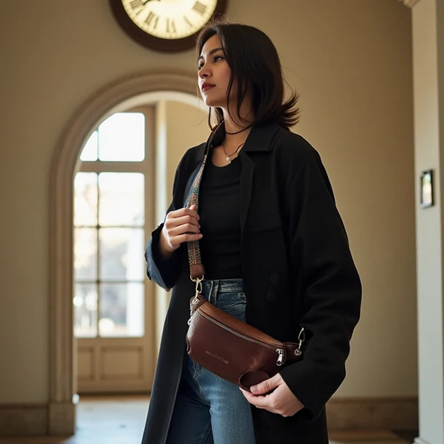 Bag women 2025 new ins trend simple all-in-one chest bag women's single shoulder cross-body chest bag soft leather Fanny pack 3