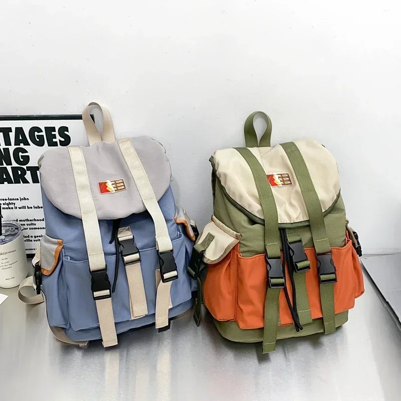 Color Matching Fashion Nylon School Bag High Capacity Hasp Multiple Pockets Backpacks 2024 Hot Sale Bags for Girls and Boys 6