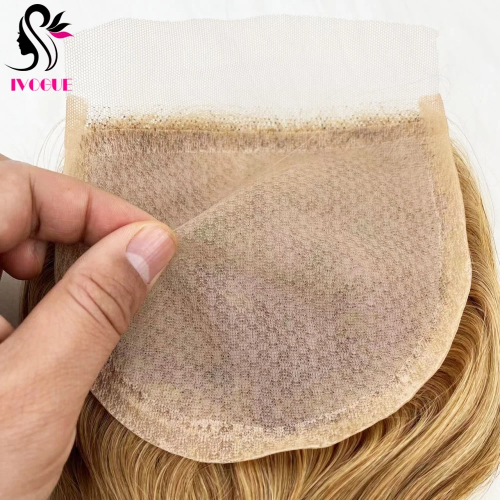 5x5 Honey Blonde Remy Human Hair Silk Base Closure Silicone Skin Top Lace Closure Body Wave Pre Plucked with Baby Hair Free Part