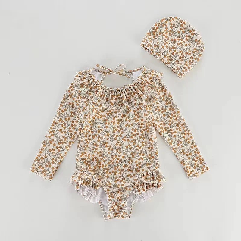 One-Piece Swimsuit for Baby Girls, Summer Swimming Wear with Flower Printing, Infants, ,