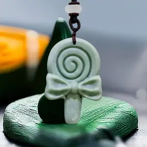 Natural Real Jade Lollipop Pendant Necklace Stone Charm Talismans Designer Gift Chinese Amulet Accessories Carved Jewelry